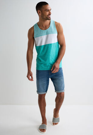 Mens Green Colour Block Stripe Vest Top