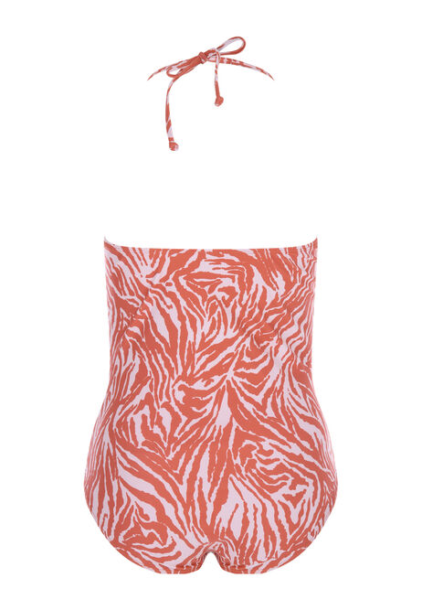 Womens Orange & White Zebra Print Swimsuit 