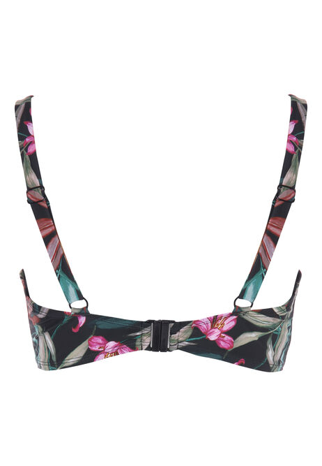 Womens E-F Khaki Floral Plunge Bikini Top 