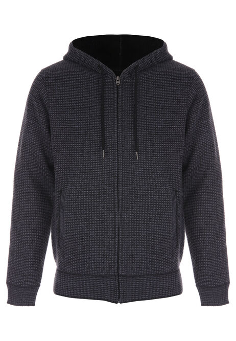 Mens Grey Sherpa Zip Through Knitted Hoodie Peacocks