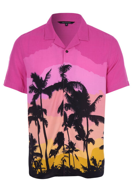 Mens Pink & Orange Tropical Print Shirt