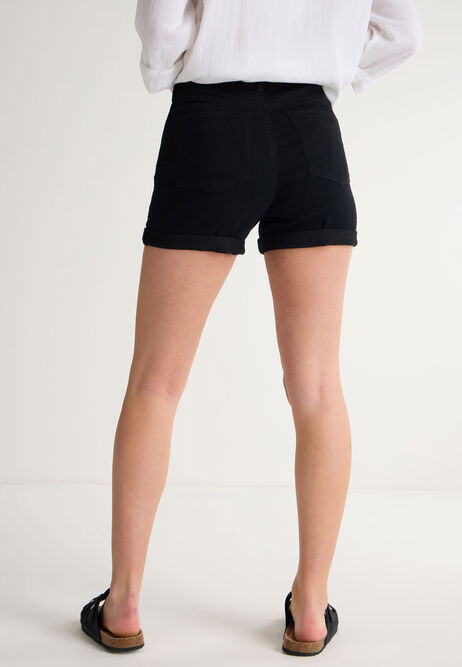 Womens Black Wash Rolled Hem Denim Shorts
