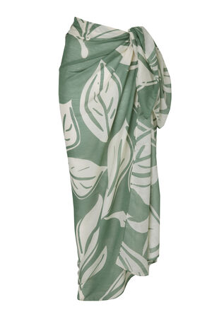 Womens Long Green Leaf Print Sarong