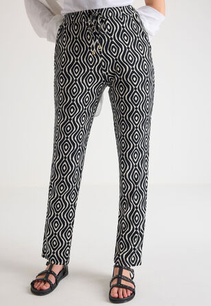 Womens Black Print Relaxed Fit Trousers
