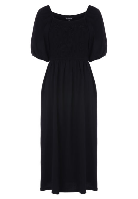 Womens Black Shirred Jersey Dress