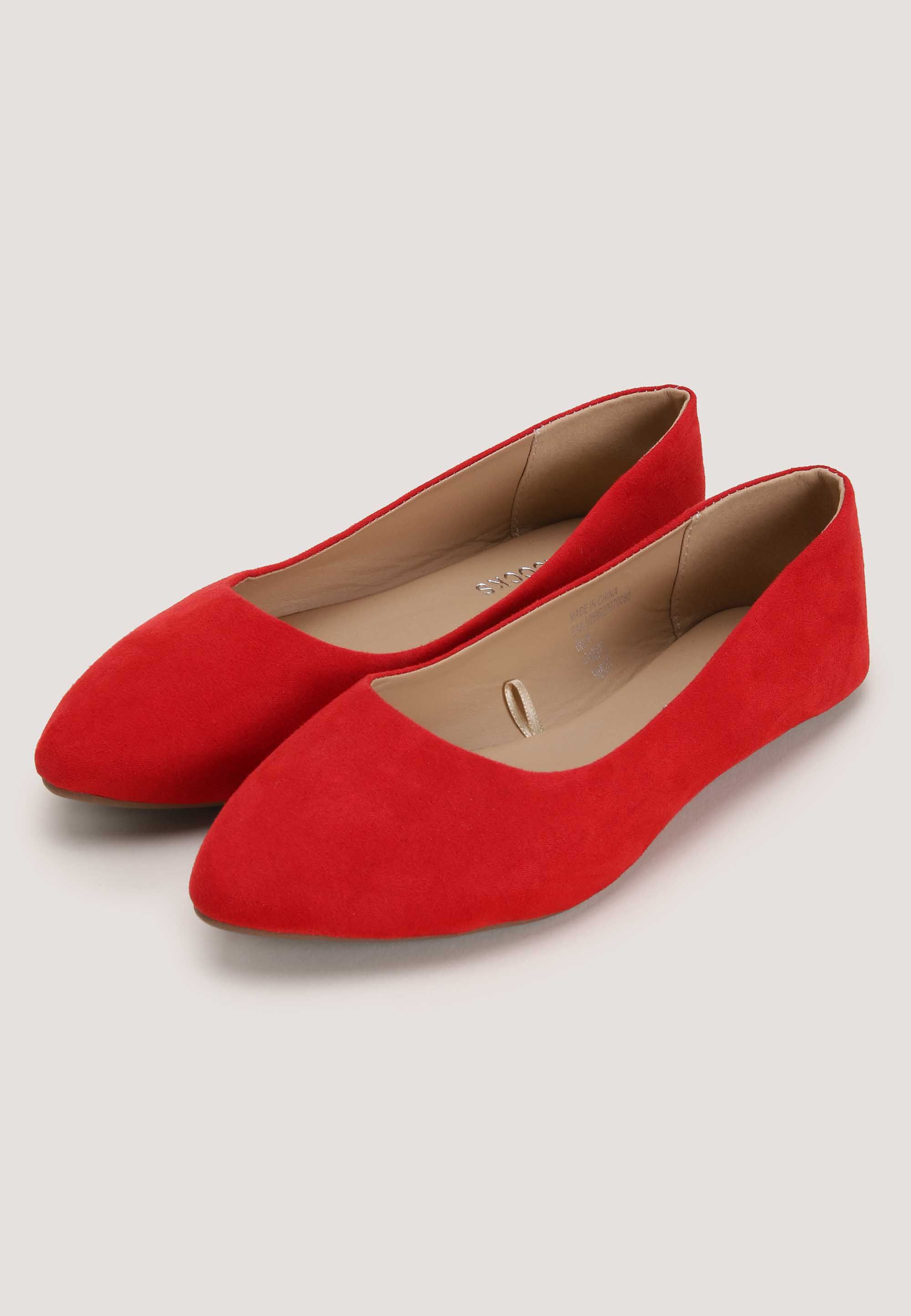 Womens Red Pointed Ballet Pumps Peacocks