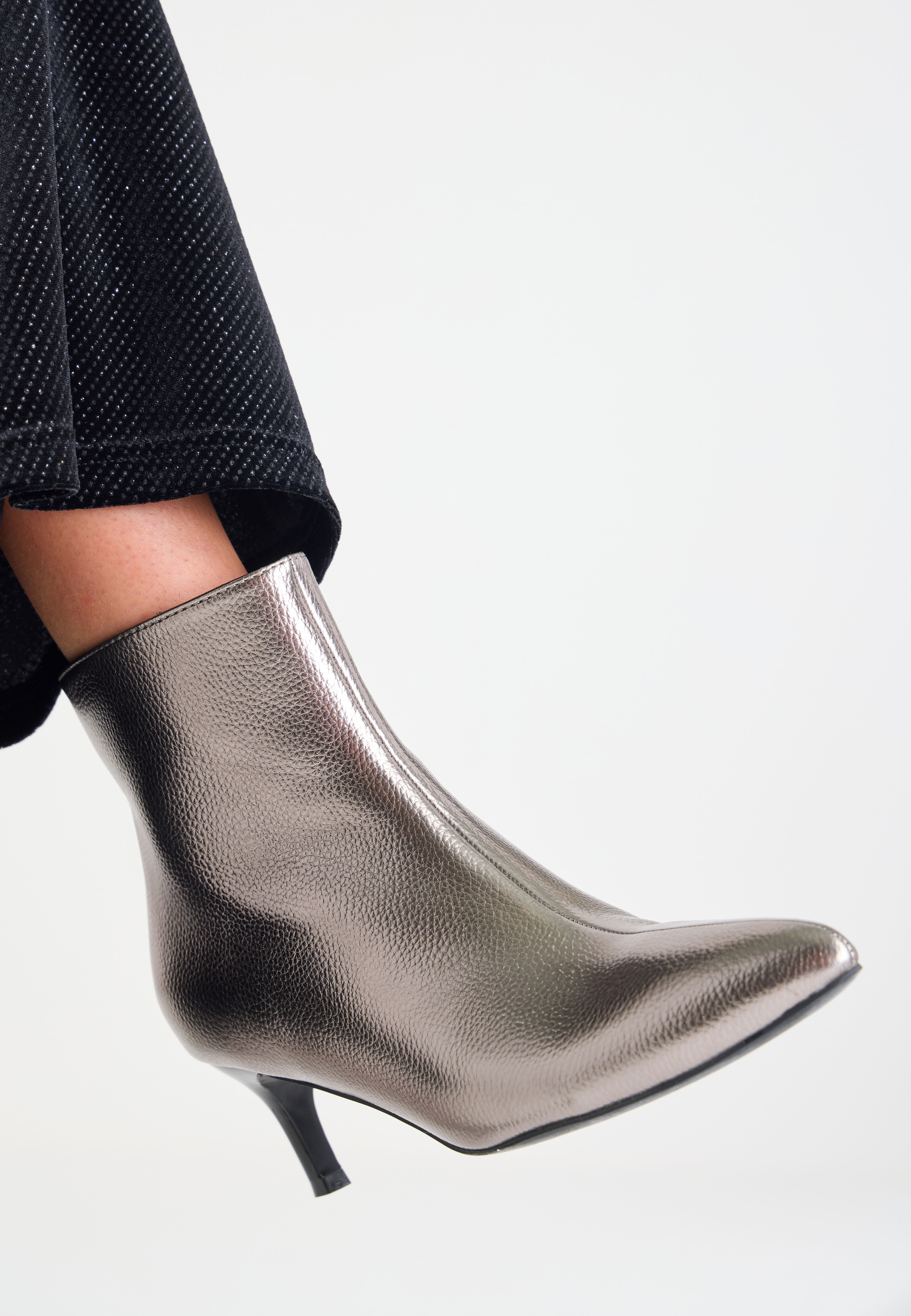 Silver kitten heel booties best sale