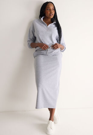Womens Plain Grey Casual Midi Skirt