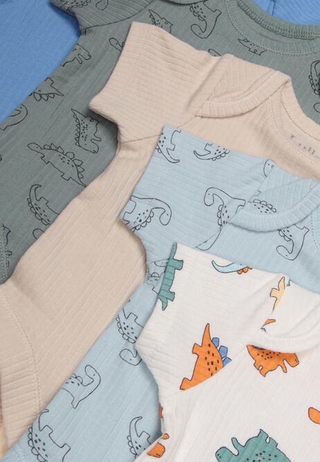 Baby Boys 5pk Blue Plain & Dinosaur Bodysuits
