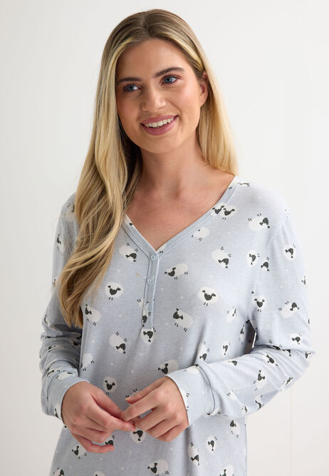 Womens Grey Sheep Soft Touch Nightdress