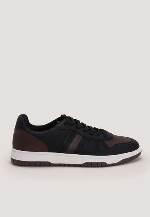 Mens Black & Brown Stripe Retro Plimsoll Trainers