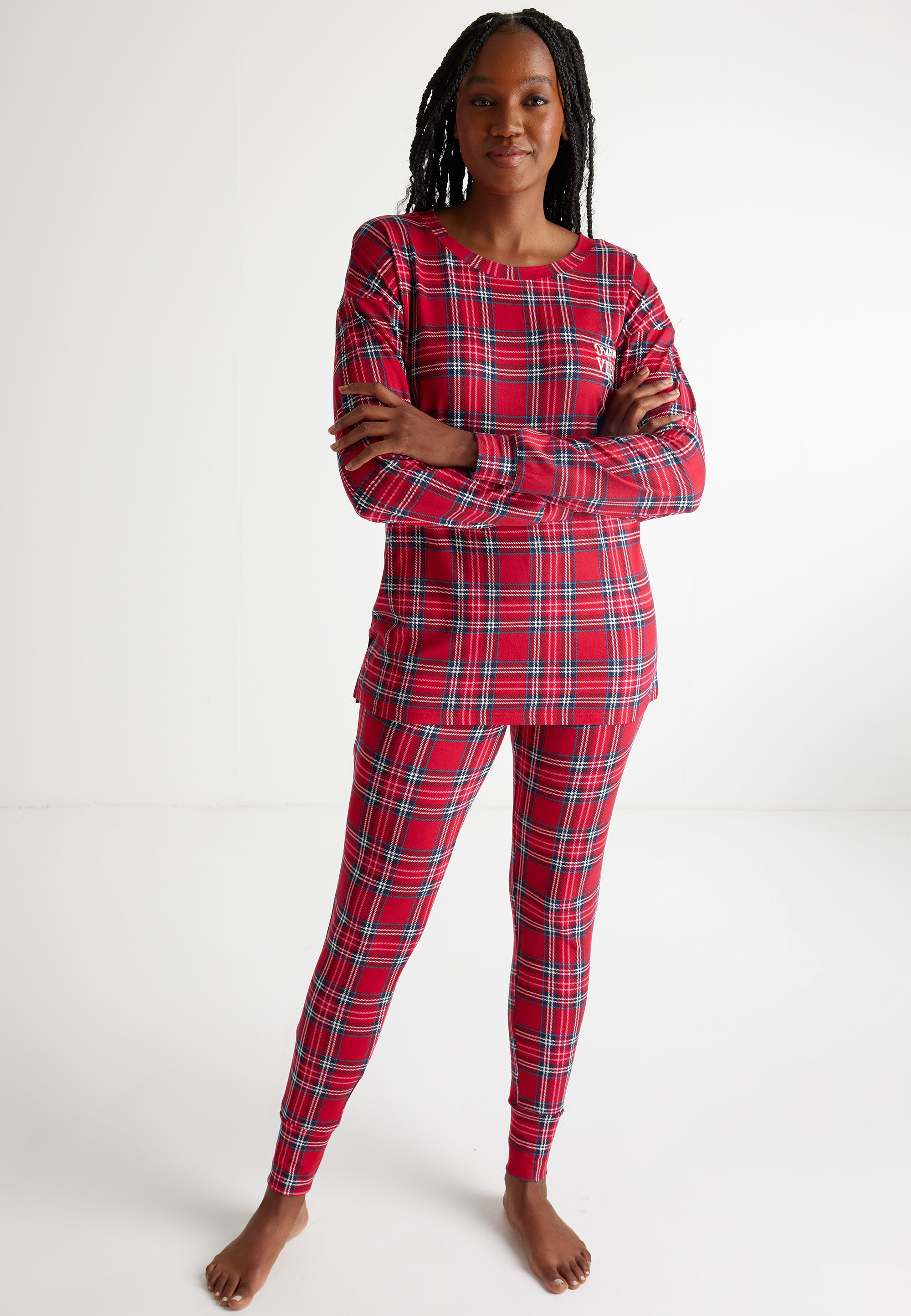 Womens Soft Touch Red Check Pyjamas Peacocks
