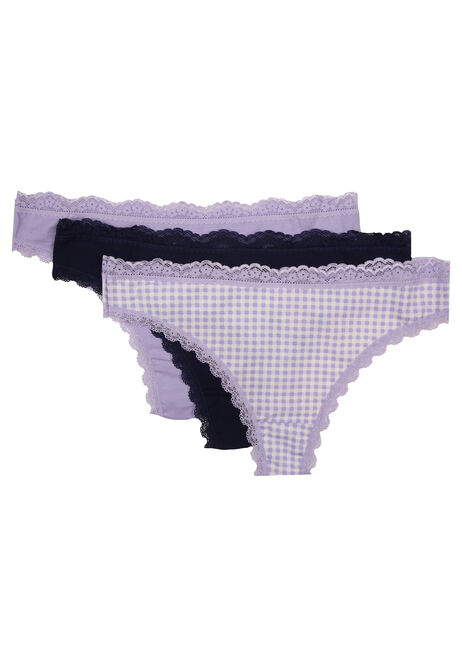 Womens 3pk Lilac Gingham Print Thongs