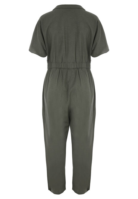 Womens Sage Linen Blend Utility Jumpsuit