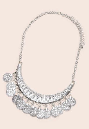 Womens Silver Boho Coin Necklace