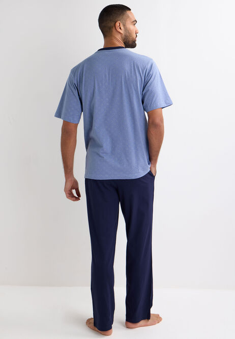 Mens Blue Spot Jersey Pyjama Set