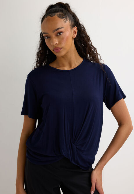 Womens Navy Plain Front Twist Top