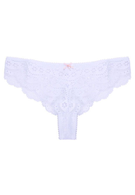 Womens White Broderie Lace Brazilian Briefs