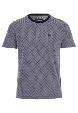 Mens Navy Textured Jacquard Short Sleeve T-Shirt