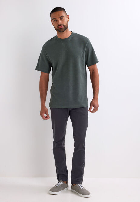 Mens Khaki Heavy Textured Sleeve T-Shirt