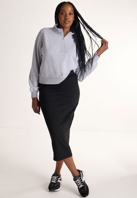 Womens Plain Black Casual Midi Skirt