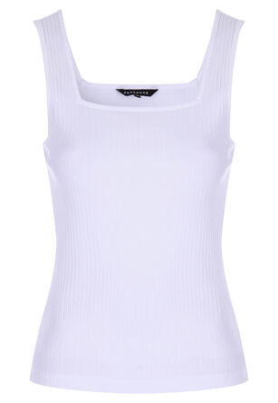 Womens White Ribbed Square Neckline Vest
