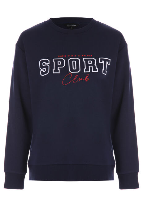 Womens Navy USA Sport Club Slogan Sweatshirt