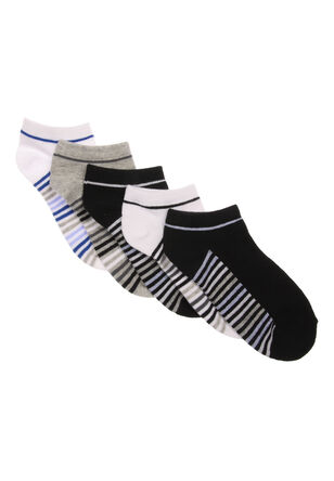 
Boys 5pk Black and Grey Stripe Trainer Socks
