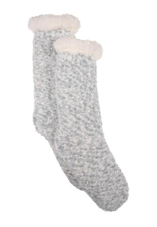 Womens Grey Popcorn Slipper Socks 