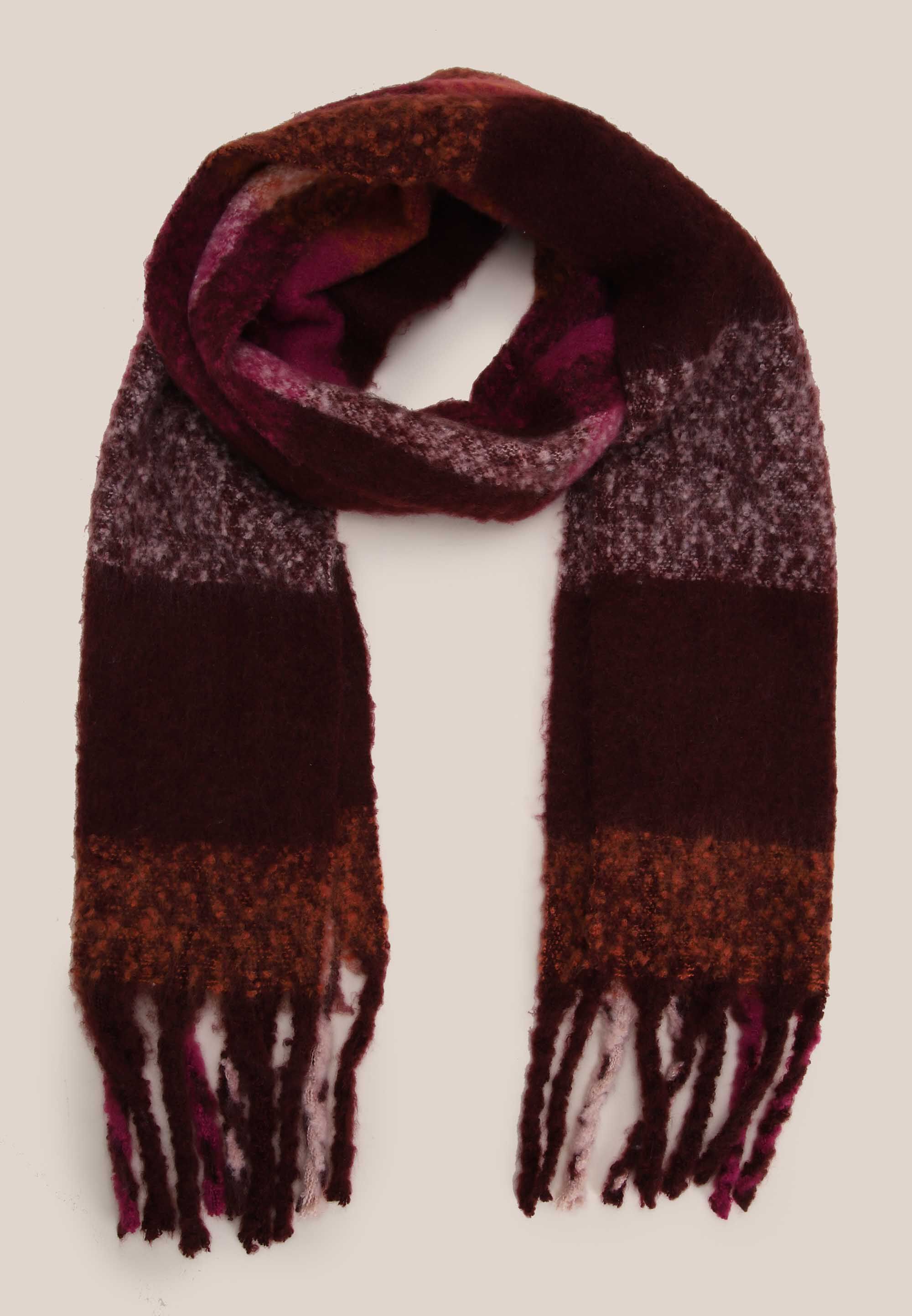 Womens Burgundy Check Heavy Weight Scarf Peacocks