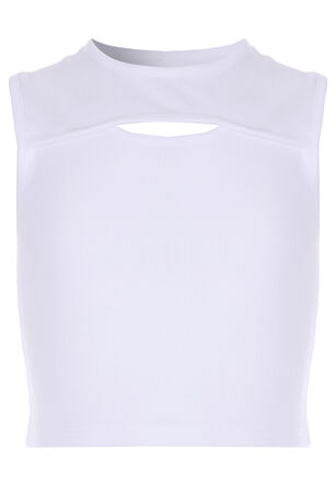 Older Girls White Ribbed Cut Out Vest Top