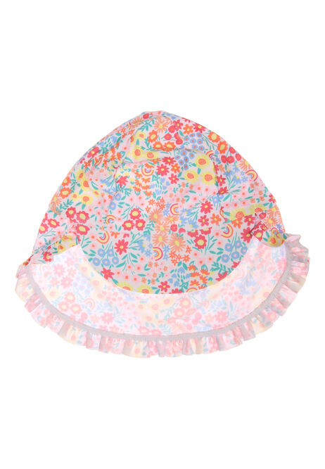 Baby Girls Pink Floral Sun Safe Swimsuit with Hat