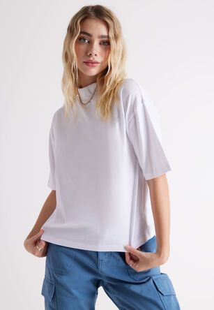 Womens White High Neck Relaxed Top