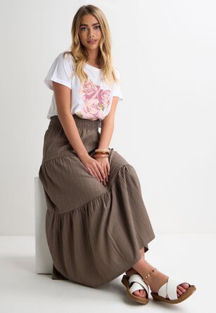 Womens Chocolate Brown Textured Tiered Maxi Skirt