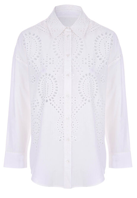 Womens White Broderie Lace Shirt