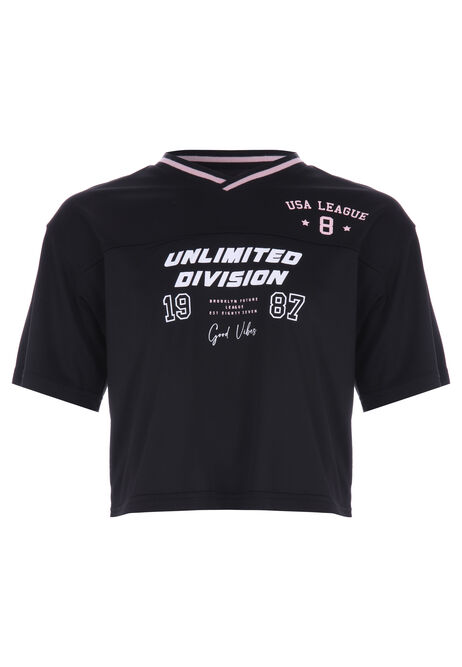 Older Girls Black Football Print Top