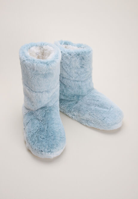Womens Light Blue Slouch Faux Fur Slipper Boots