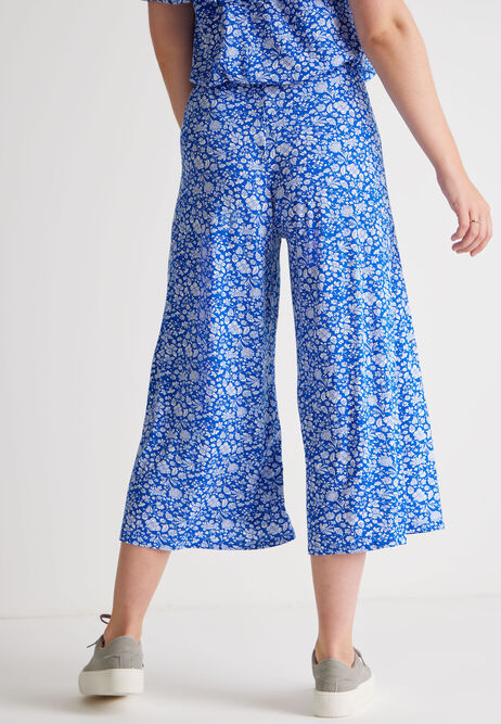 Womens Blue & White Floral Culottes