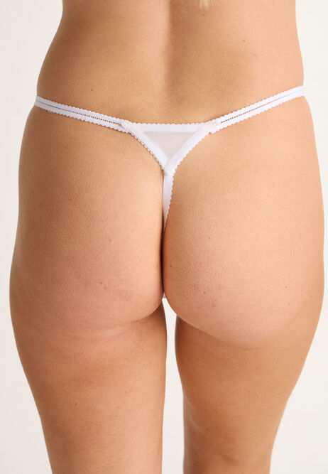 Womens White Embroidered Thong