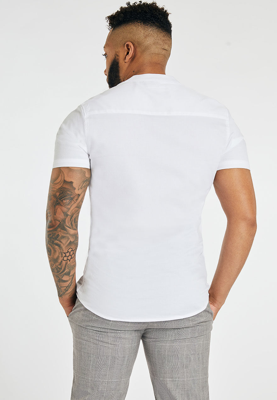 Mens white short sleeve grandad shirt shop