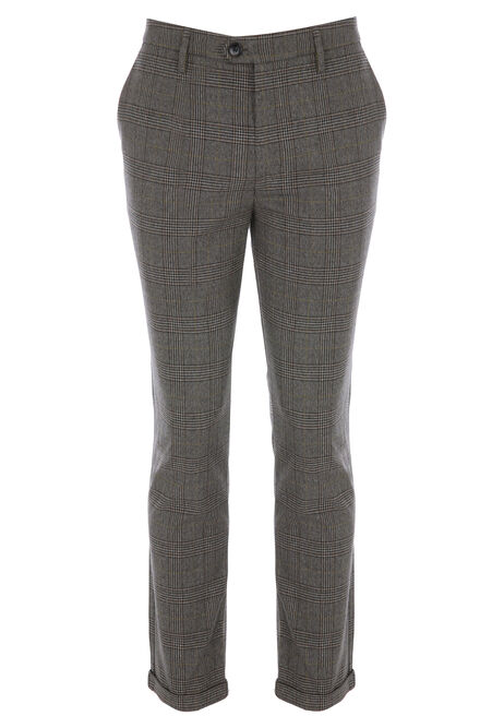 Mens Charcoal Checked Smart Trousers