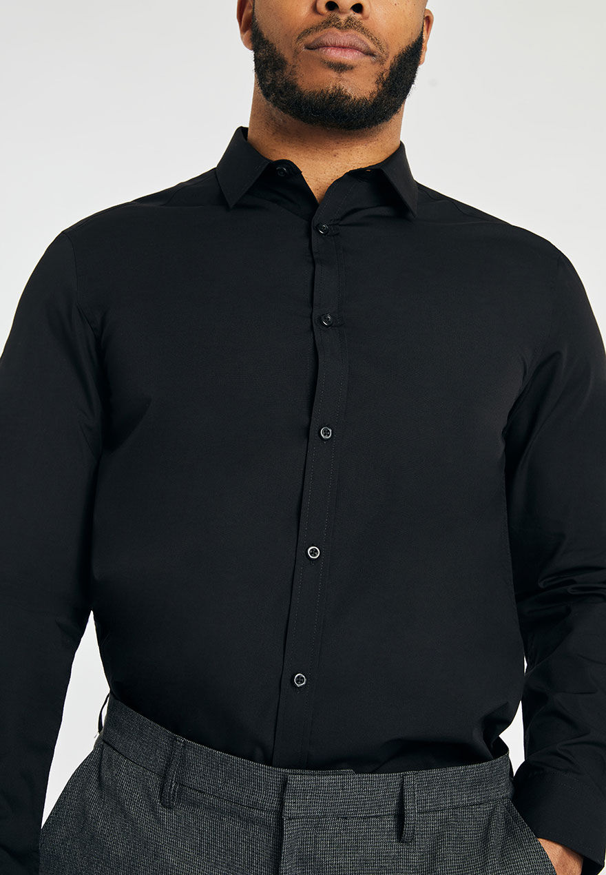 Mens Black Slim Fit Long Sleeve Shirt | Peacocks