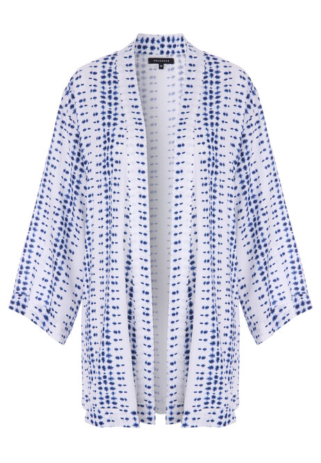 Womens Blue & White Dot Print Kimono