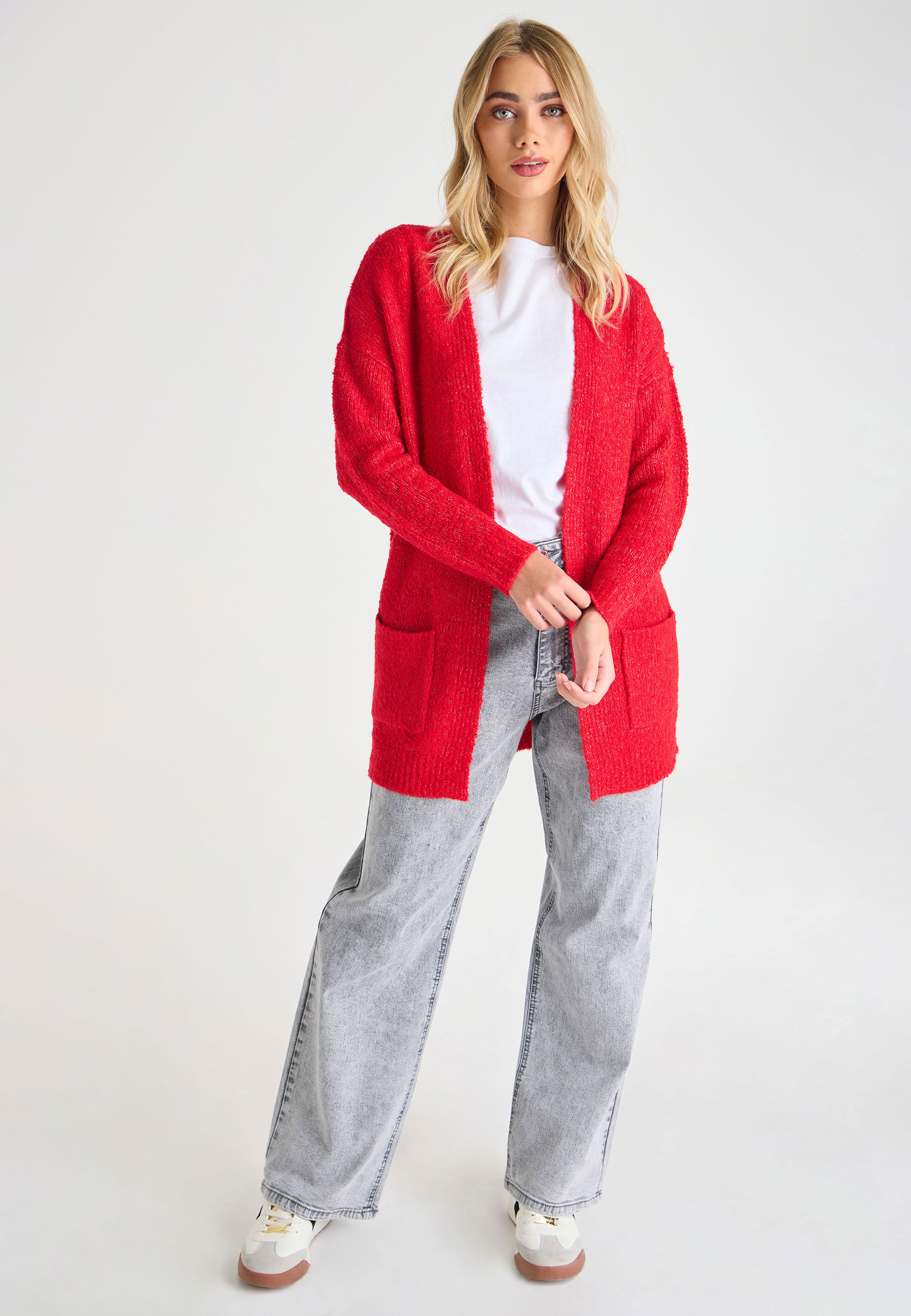 Red longline cardigan shop