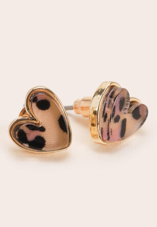 Womens Gold Heart Animal Print Earrings