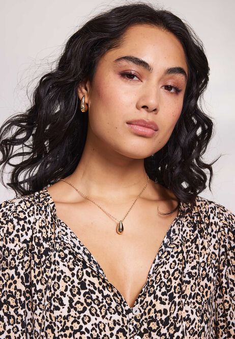 Womens Gold Battered Teardrop Earrings