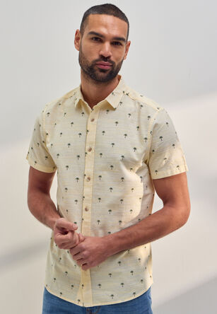 Mens Lemon Palm Tree Print Short Sleeve Shirt
