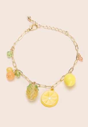 Womens Gold Lemon Charm Pendant Bracelet