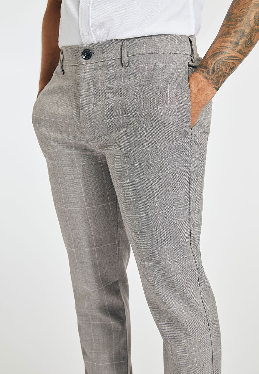 Mens skinny grey checkered trousers store