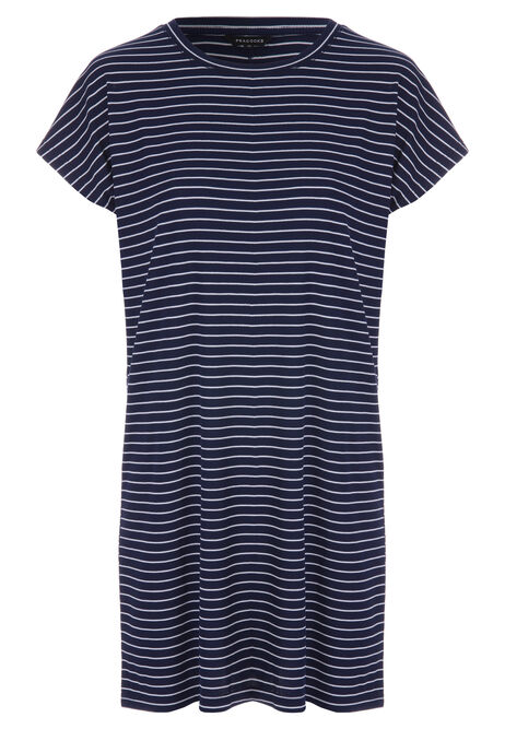 Womens Blue Stripe T-shirt Mini Dress